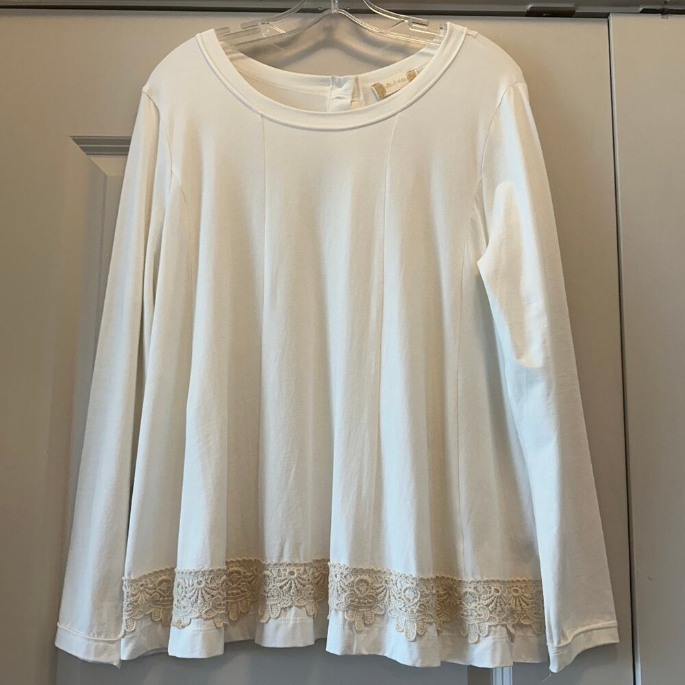 Altar'd State Cream Long Sleeve Top with Lace - Size Large